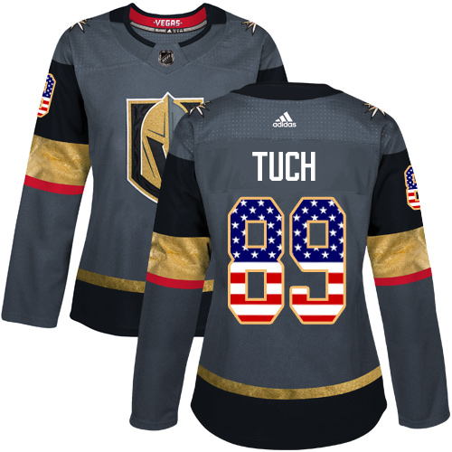 Adidas Golden Knights #89 Alex Tuch Grey Home Authentic USA Flag Women's Stitched NHL Jersey - Click Image to Close